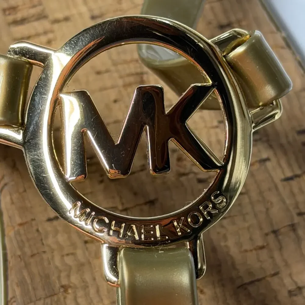 Michael Michael Kors Gold Jelly Thong Sandals MK Logo Cork Print Women's 8M